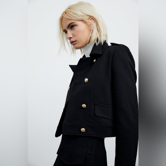 Zara Metal Button Cropped Jacket - Picture 5 of 10